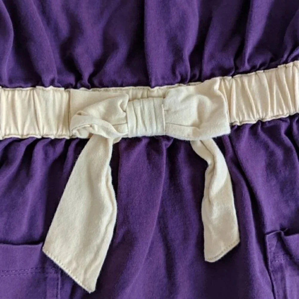 Hanna Andersson Long Sleeve Purple Dress w/ Pockets Yellow Bow Girls Size 8
